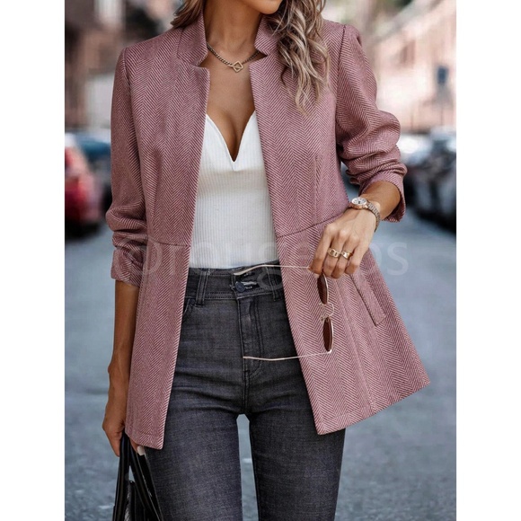 Redwood Casual Jacket Blazer Open Front Overcoat Faux Side Pockets Long Sleeve - Picture 5 of 6